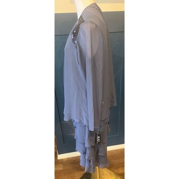 S.L. Fashions Mother of The Bride Jacket Dress with Sequined Cut Out Shoulder - Picture 4 of 11